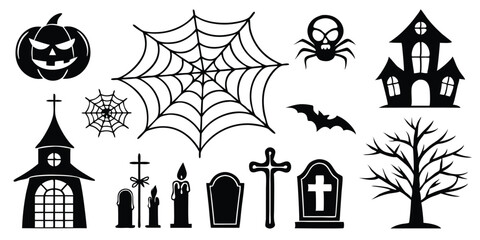 Set of church icons including cross, silhouette, and symbol designs for religious illustrations and home decor