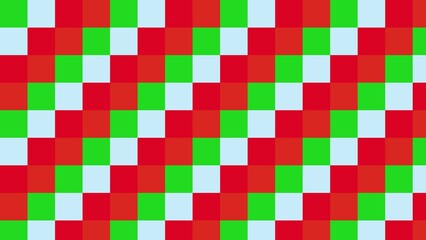 Checkerboard pattern, red, green, light blue squares