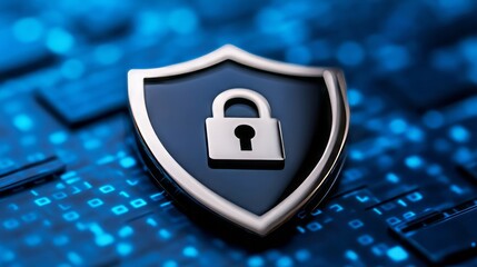 Security shield with lock on digital background, representing cybersecurity, data protection, and Safer Internet Day concepts