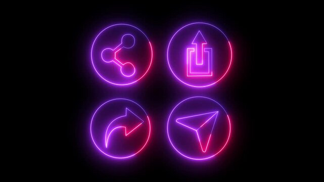 share inside circle send neon icon black background ..