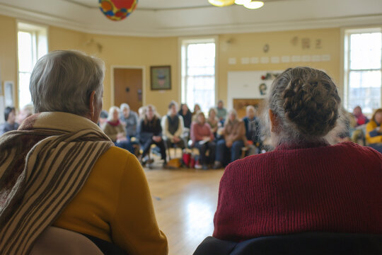 Seniors enjoying a community gathering in a cozy indoor space