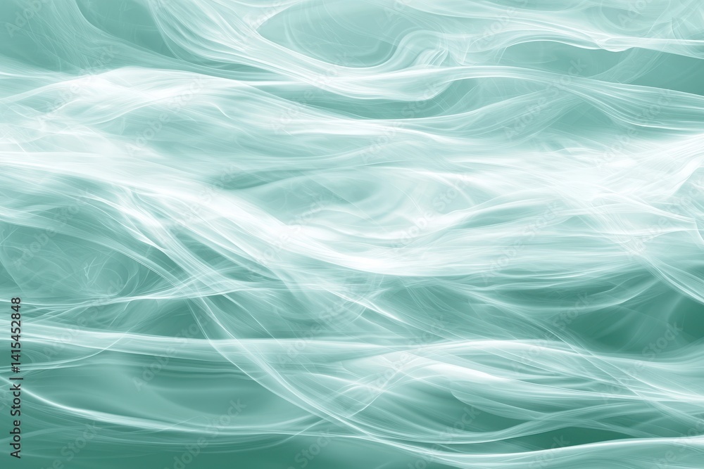 Poster soft flowing vapor waves on a serene background in light teal color