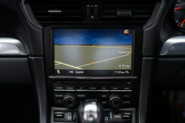 Fototapeta premium GPS Navigation Map Displayed on Car Infotainment Screen