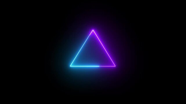 Triangle frame icon neon glowing effect looping animation on black background. Abstract neon effect triangle border frame animation.
