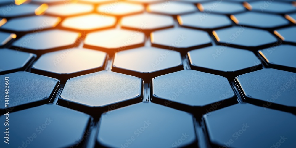 Poster hexagonal tiles create a modern pattern on a surface reflecting sunlight in a contemporary environme