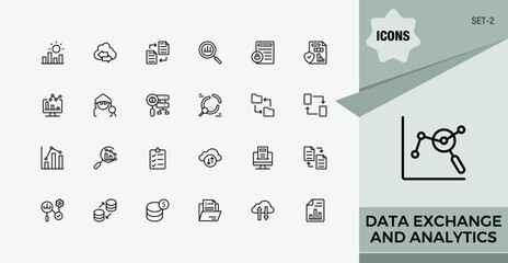 Set of Data Exchange line icon. Pack of analysis, data, analytics, data exchange, information and more. Analytics line icon set. Art and illustration. Set-2