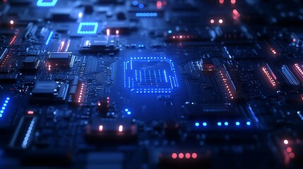 Obraz premium Close-Up of Blue Circuit Board with Microchip