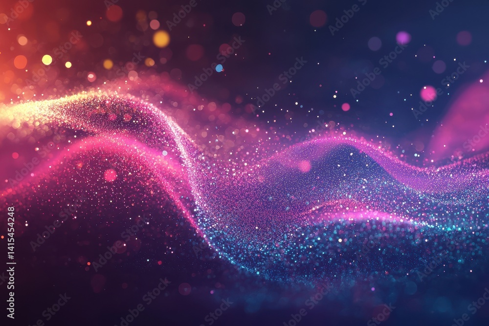Poster colorful abstract waves of light and particles in motion design