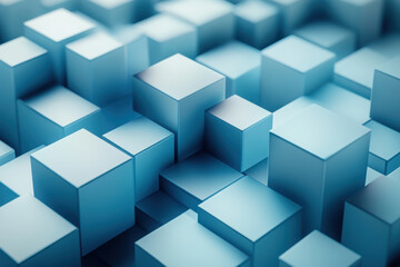 Large group of cubes on blue background creates dynamic geometry, vibrant colors, and intriguing pattern play.