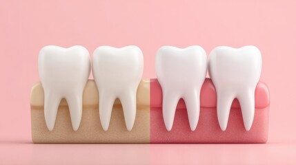 Gum recession vs normal gum line in clean 3D style. Soft and clear illustration of dental care differences