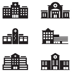 Obraz premium hospital, clinic, hospital building black vector silhouettes
