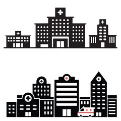 Obraz premium hospital, clinic, hospital building black vector silhouettes