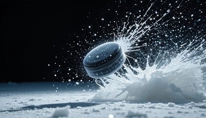 Dynamic Hockey Puck Splash Frozen Action Photography