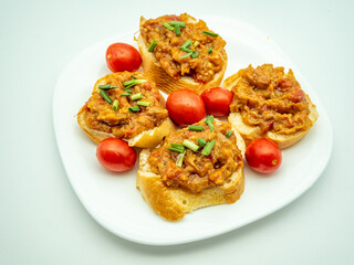 bread slices with homemade squash caviar