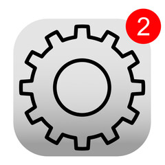 gear icon with notification badge indicating two alerts, symbolizing settings or system updates
