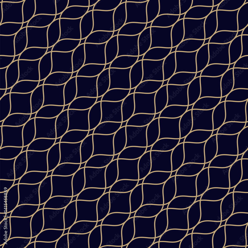 Wall mural golden vector seamless pattern in oriental style. diagonal mesh, grid, lattice, thin curved lines. a