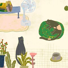 Cat, oil painting illustration. pet art. cute artwork.