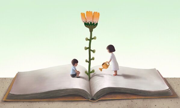 Book, education and imagination concept art. kids dreams illustration