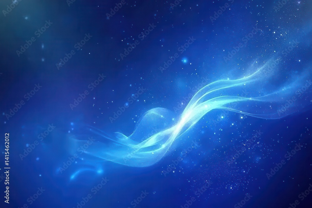 Poster ethereal blue abstract background with soft waves and sparkling stars