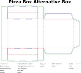 Pizza box alternative packaging die cut template design layout with dimensions for print ready production file vector illustration