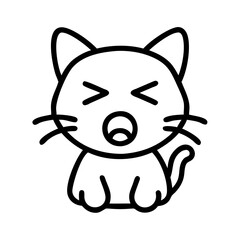 Kawaii yawning cat vector illustration cute kitten outline drawing pet animal graphic design adorable feline art