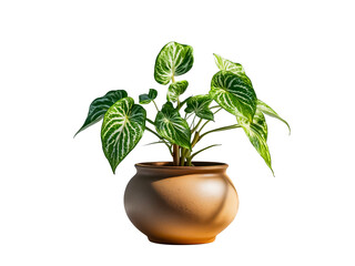 Small Calathea plant in clay pot isolated on transparent background.