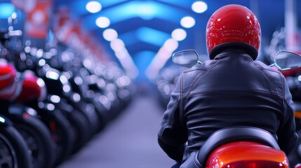 Mechanic Inspecting A Used Motorcycle In A Dimly Lit Garage With Blue Ambient Lighting
