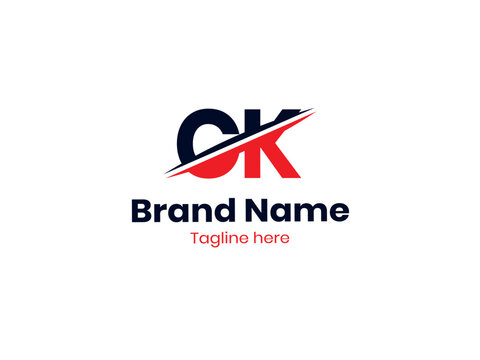 Vector CK logo design is divided by a line. CK logo. CK design. Black and red KC letter. KC letter logo design. Initial letter CK monogram logo. 