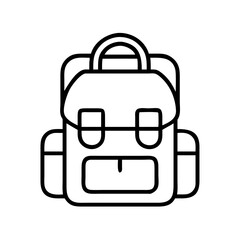 Outline drawing of a backpack for travel, school, hiking, camping, and everyday carry gear