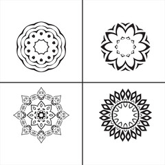 Set of 4 outline Mandala with floral ornament pattern, mandala silhouette editable vector isolated on white background