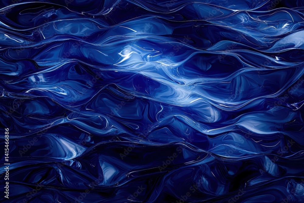 Poster blue abstract waves in liquid motion with smooth flowing patterns