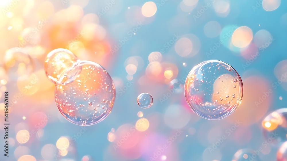 Poster dreamy abstract bubbles and waves, abstract image of colorful bubbles and waves with a dreamy, ether