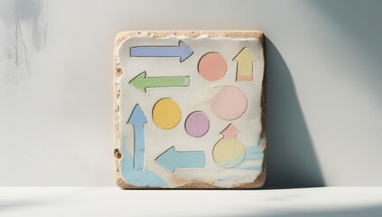 Pastel Arrows and Circles on Textured Tile Coaster