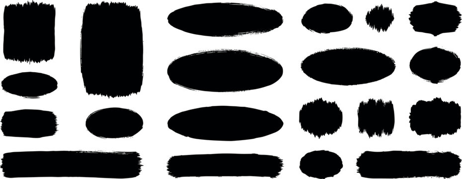 Box brush frame rough shape set. Text box frame rough grunge square paint shape element. Hand drawn crayon grunge brush rectangle text border.