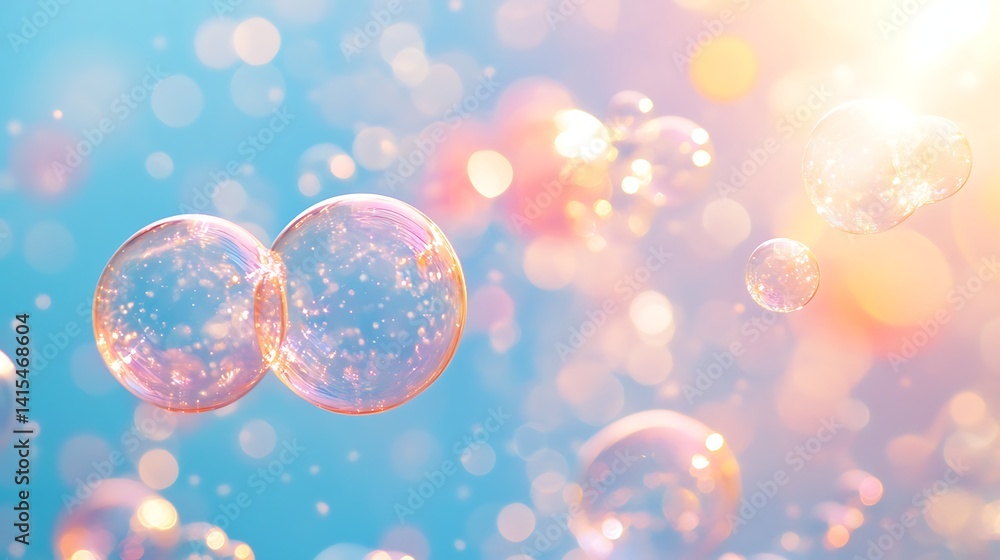 Poster dreamy abstract bubbles and waves, abstract image of colorful bubbles and waves with a dreamy, ether