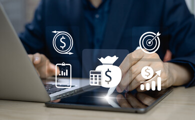 Budgeting and financial planning concepts, calculating company income and expenses, investment...