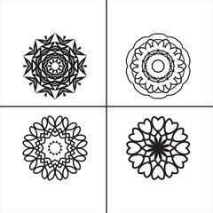 Set of 4 outline Mandala with floral ornament pattern, mandala silhouette editable vector isolated on white background