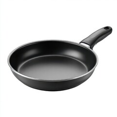 Black frying pan with handle isolated on white background