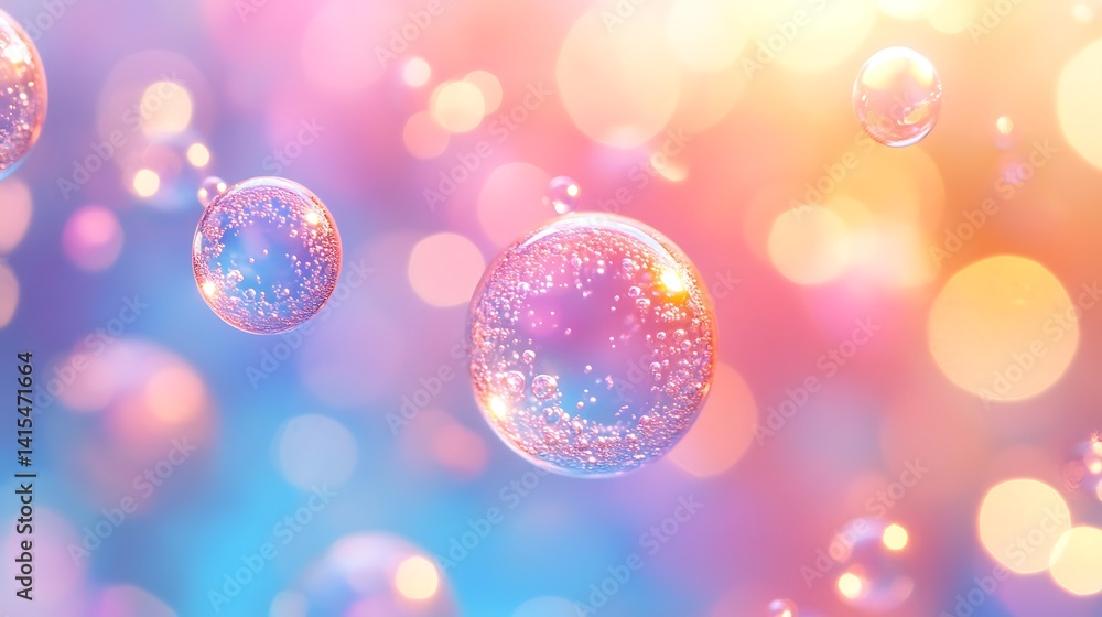 Aufkleber dreamy abstract bubbles and waves, abstract image of colorful bubbles and waves with a dreamy, ether
