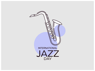 A minimalist, black and white graphic design celebrating International Jazz Day. Stylish Line Art Saxophone Celebrates International Jazz Day