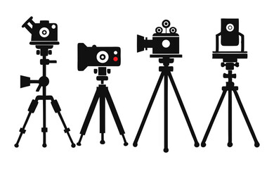 Obraz premium Digital Video Camera Tripod Silhouettes - Vector Collection of Camera Stand Icons and Tripod Designs 
