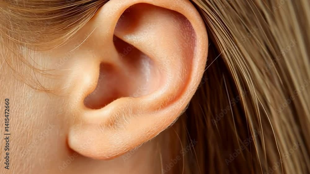 Poster multiple views of a healthy child's ear highlight the importance of hearing and auditory health, emp