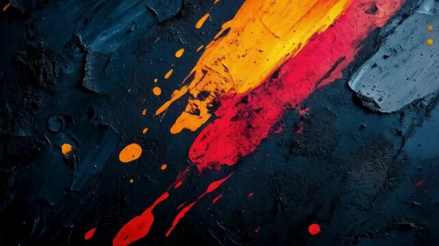 Abstract Dark Background with Vibrant Red, Orange, and Blue Paint Strokes ,Video 4K