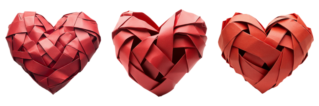 Red heart papercraft in woven texture isolated on transparent PNG image perfect for handmade gift designs or romantic content - Powered by Adobe