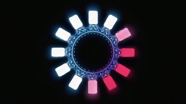 Illuminated Circular Pattern with White and Red Objects on a Black Background high resolution video 