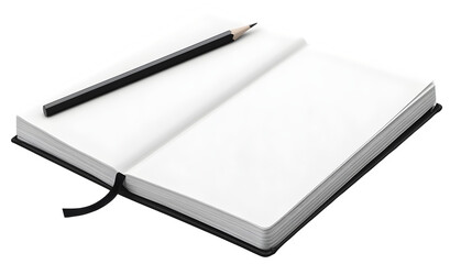 Clean white notebook with branding area and pencil 