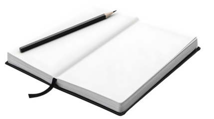 Clean white notebook with branding area and pencil 