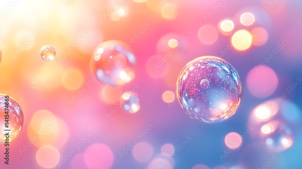 Poster dreamy abstract bubbles and waves, abstract image of colorful bubbles and waves with a dreamy, ether