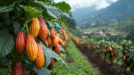 Cacao fruit on the tree in Cacao Plantation