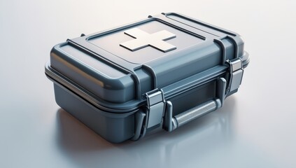 Sturdy Gray First Aid Case with Medical Cross Symbol